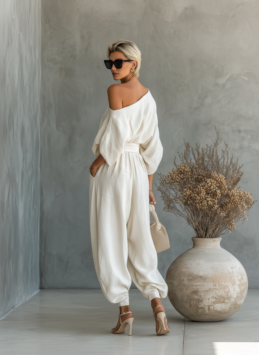 Paloma – Off-White Linen Off-Shoulder Co-Ord