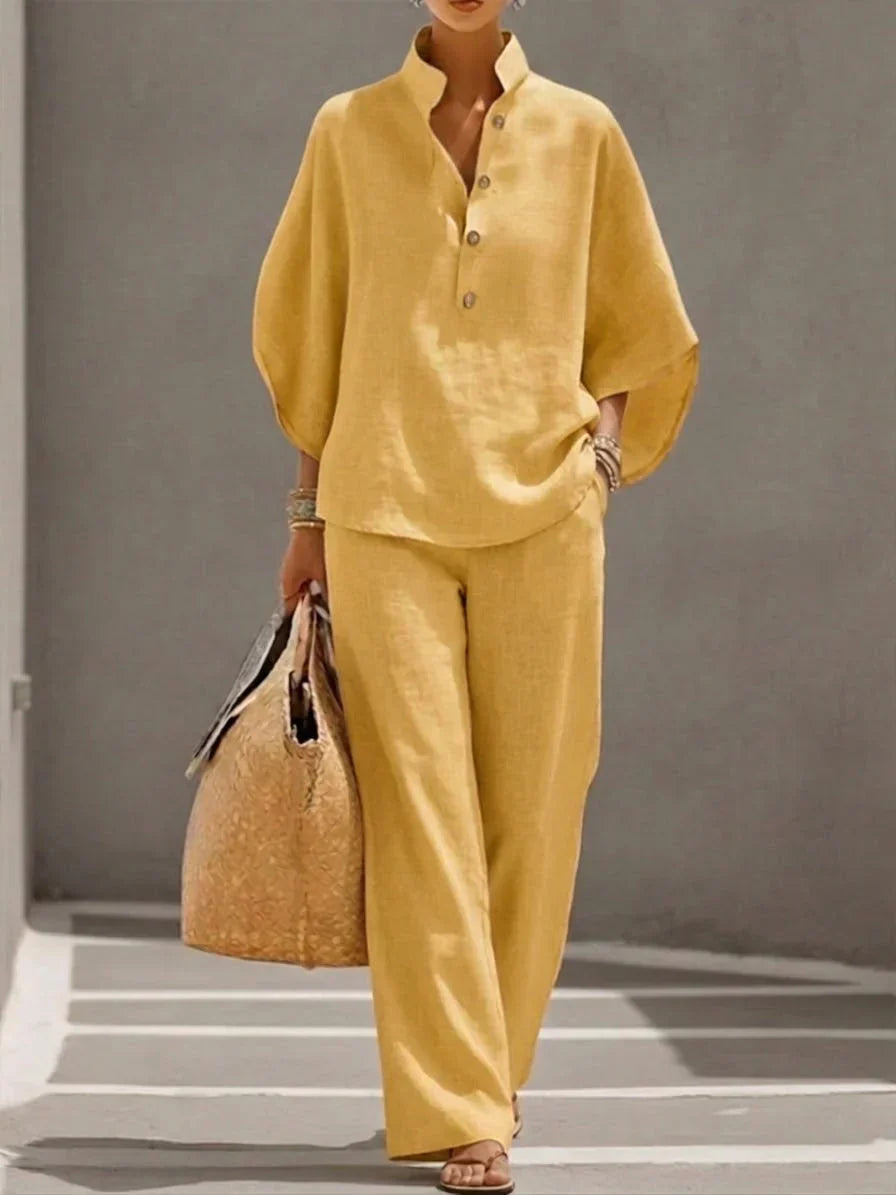 Maribel™ – Linen Batwing Wide-Leg Set