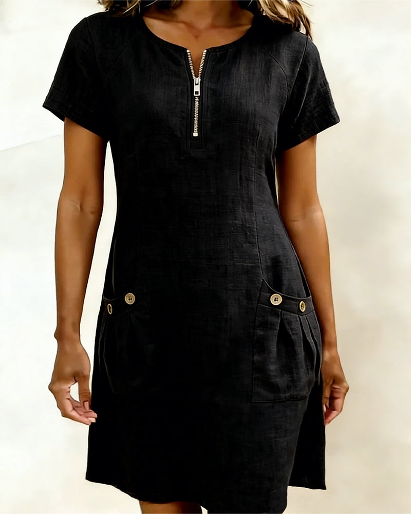 Nadia – Cotton Linen Zip Pocket Dress