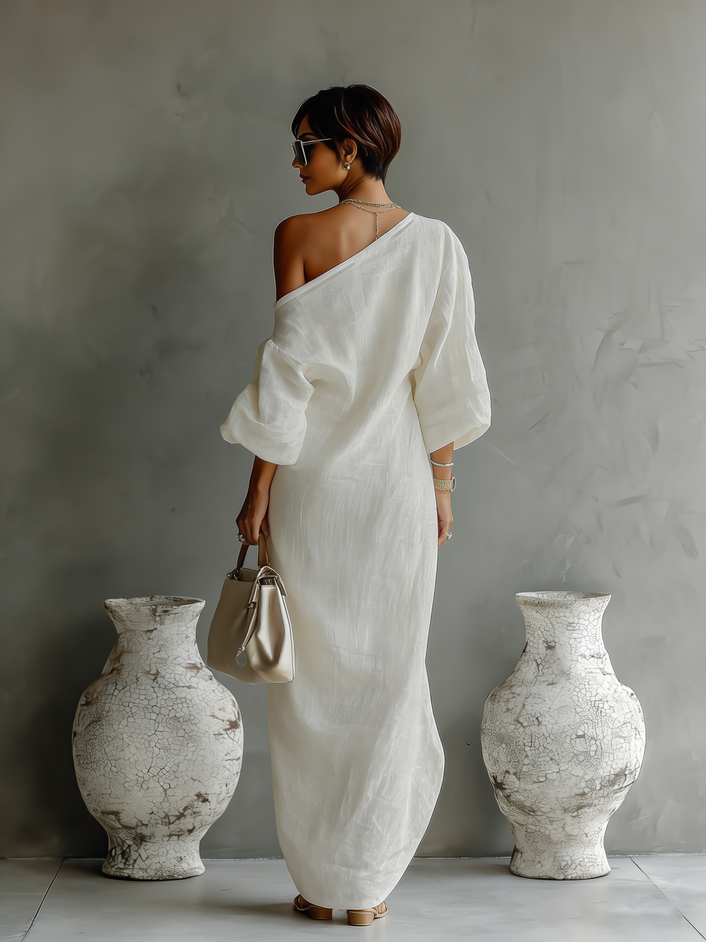 Alba – Ivory Linen Off-Shoulder Dress
