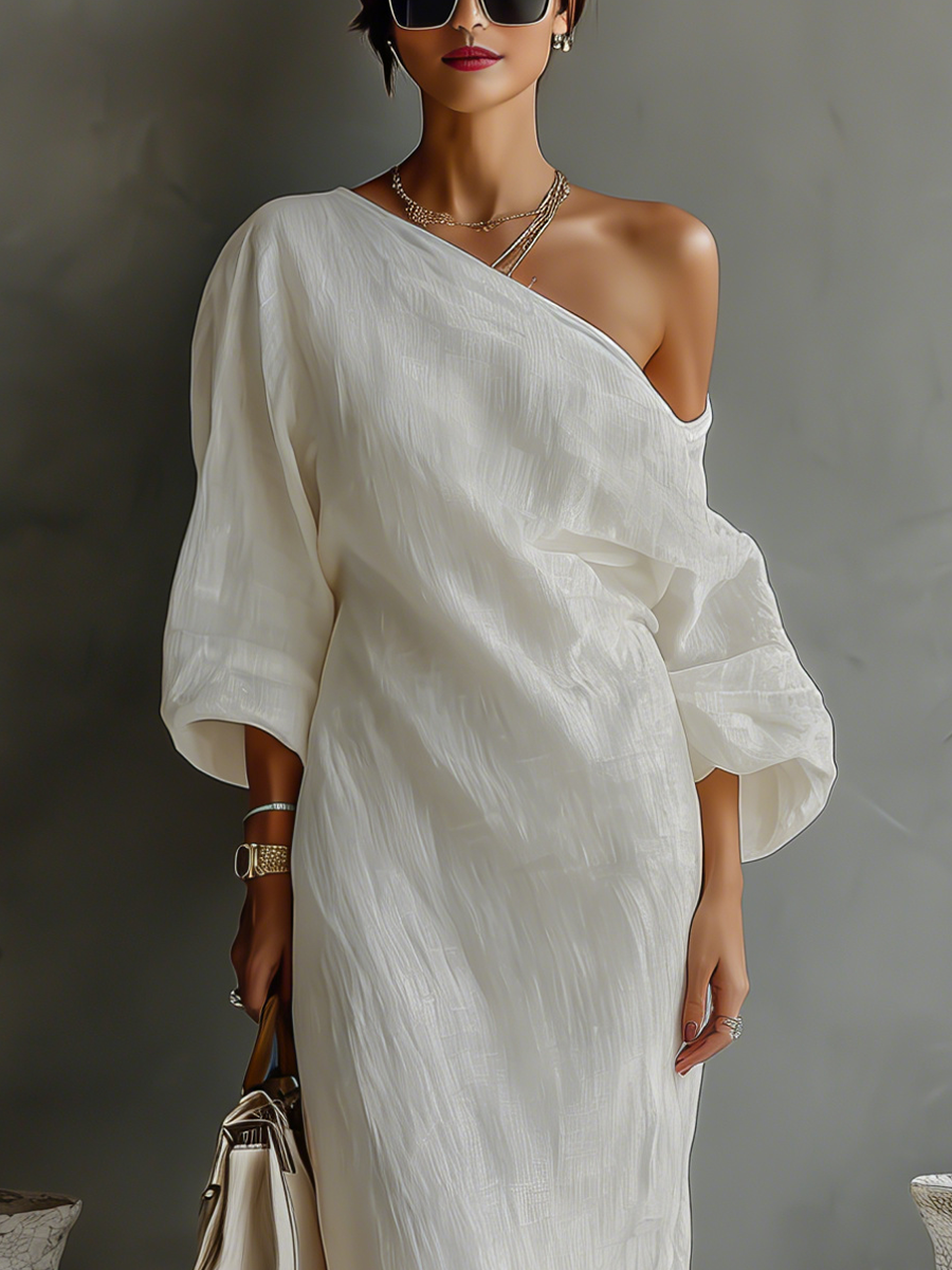 Alba – Ivory Linen Off-Shoulder Dress