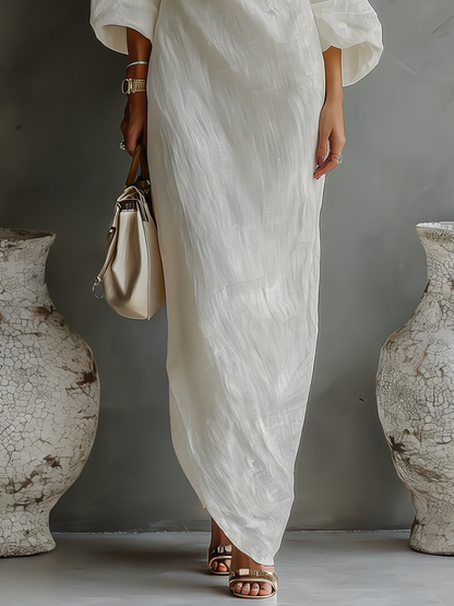 Alba – Ivory Linen Off-Shoulder Dress