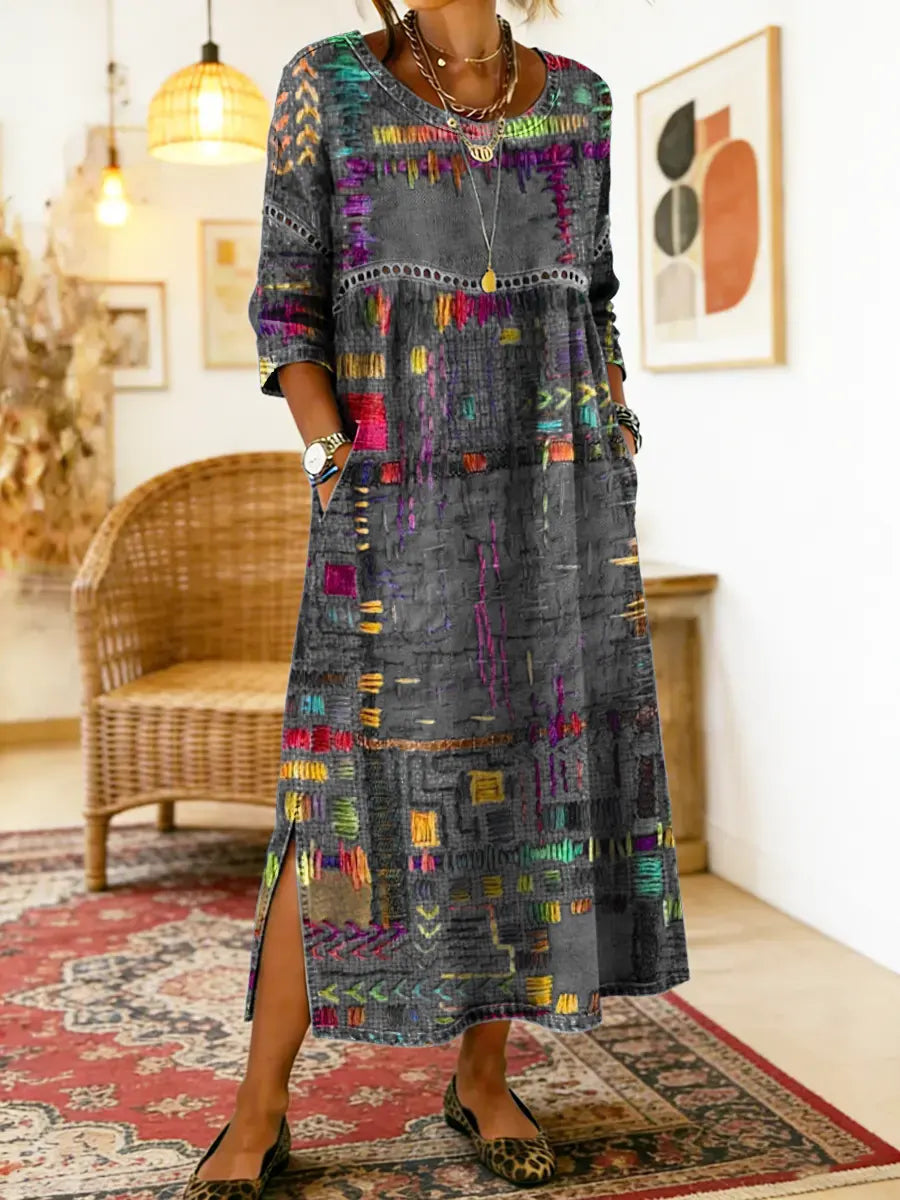 Manuela – Ethnic Patchwork Denim Dress
