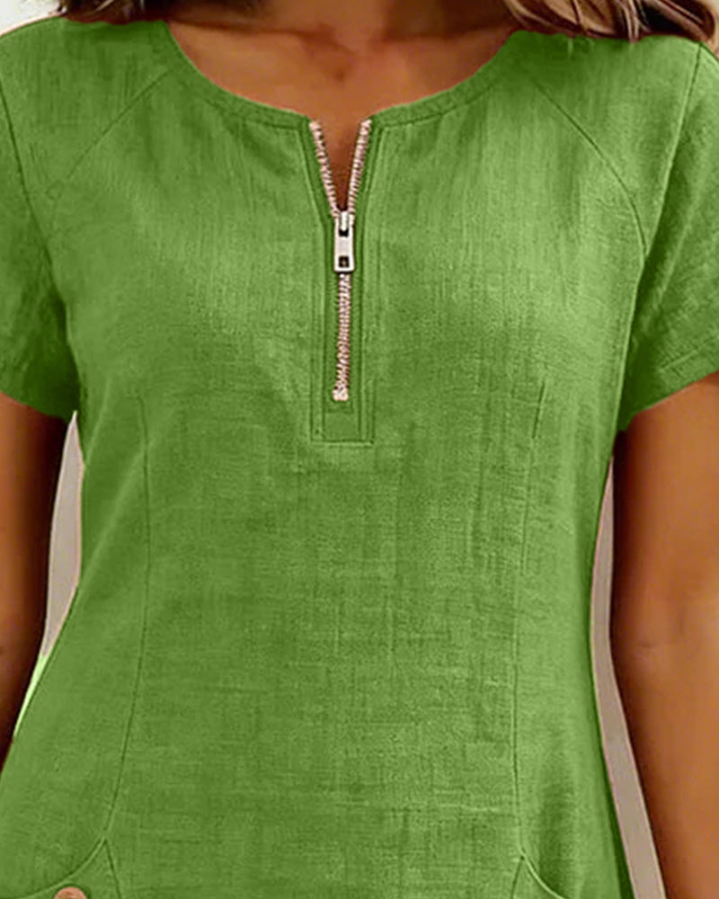 Nadia – Cotton Linen Zip Pocket Dress
