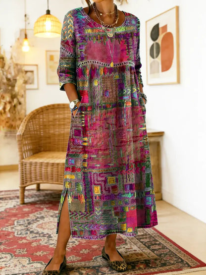 Manuela – Ethnic Patchwork Denim Dress