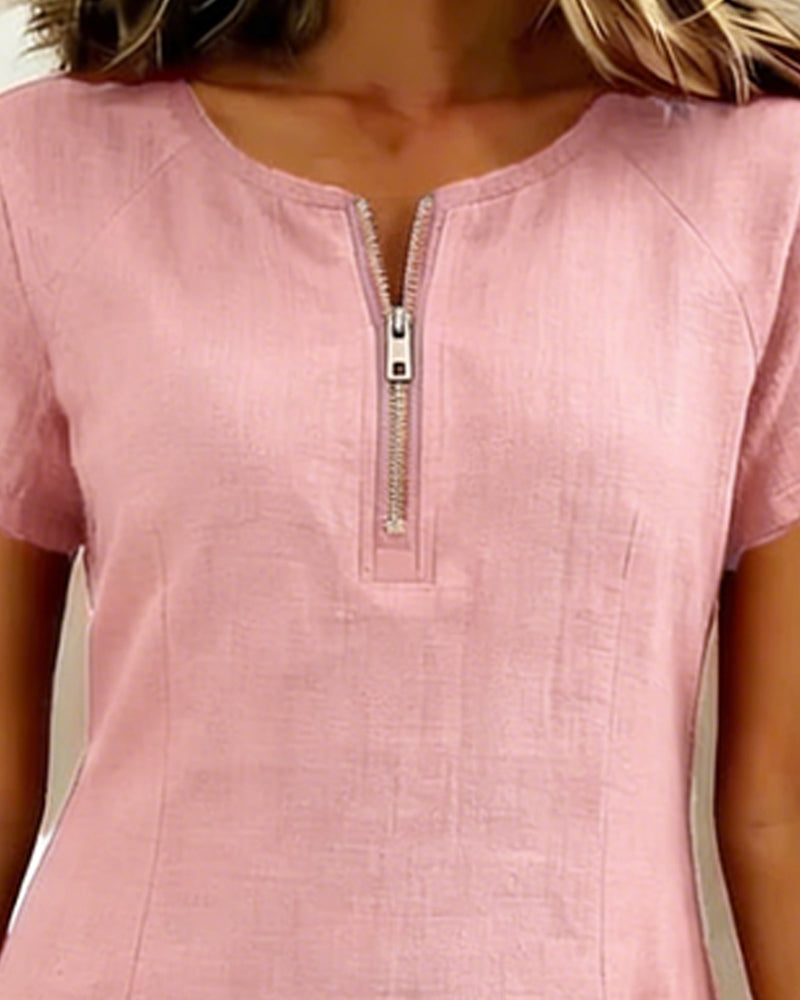 Nadia – Cotton Linen Zip Pocket Dress