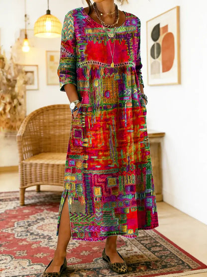 Manuela – Ethnic Patchwork Denim Dress