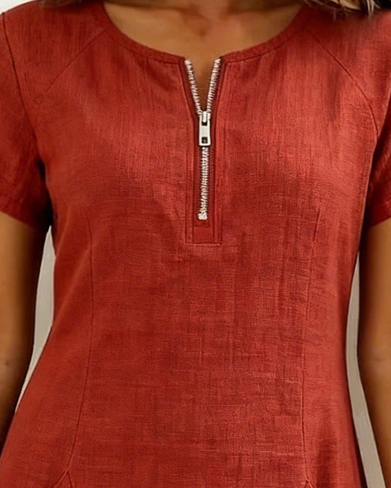 Nadia – Cotton Linen Zip Pocket Dress
