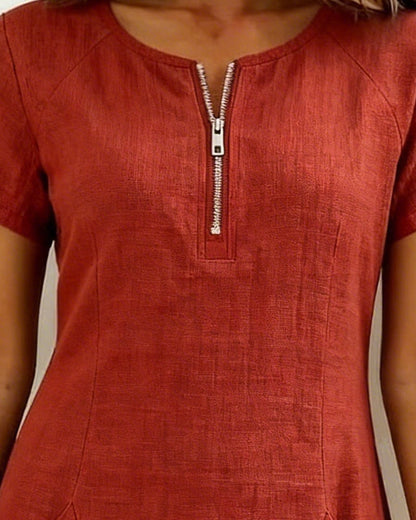 Nadia – Cotton Linen Zip Pocket Dress