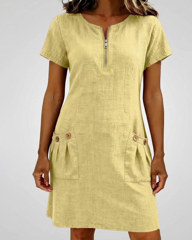 Nadia – Cotton Linen Zip Pocket Dress