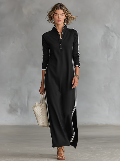 Petra – Button Collar Sweat Maxi Dress