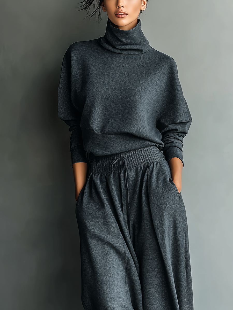 Stella – Charcoal Knit Wide-Leg Ensemble