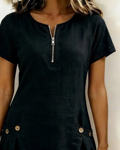 Nadia – Cotton Linen Zip Pocket Dress