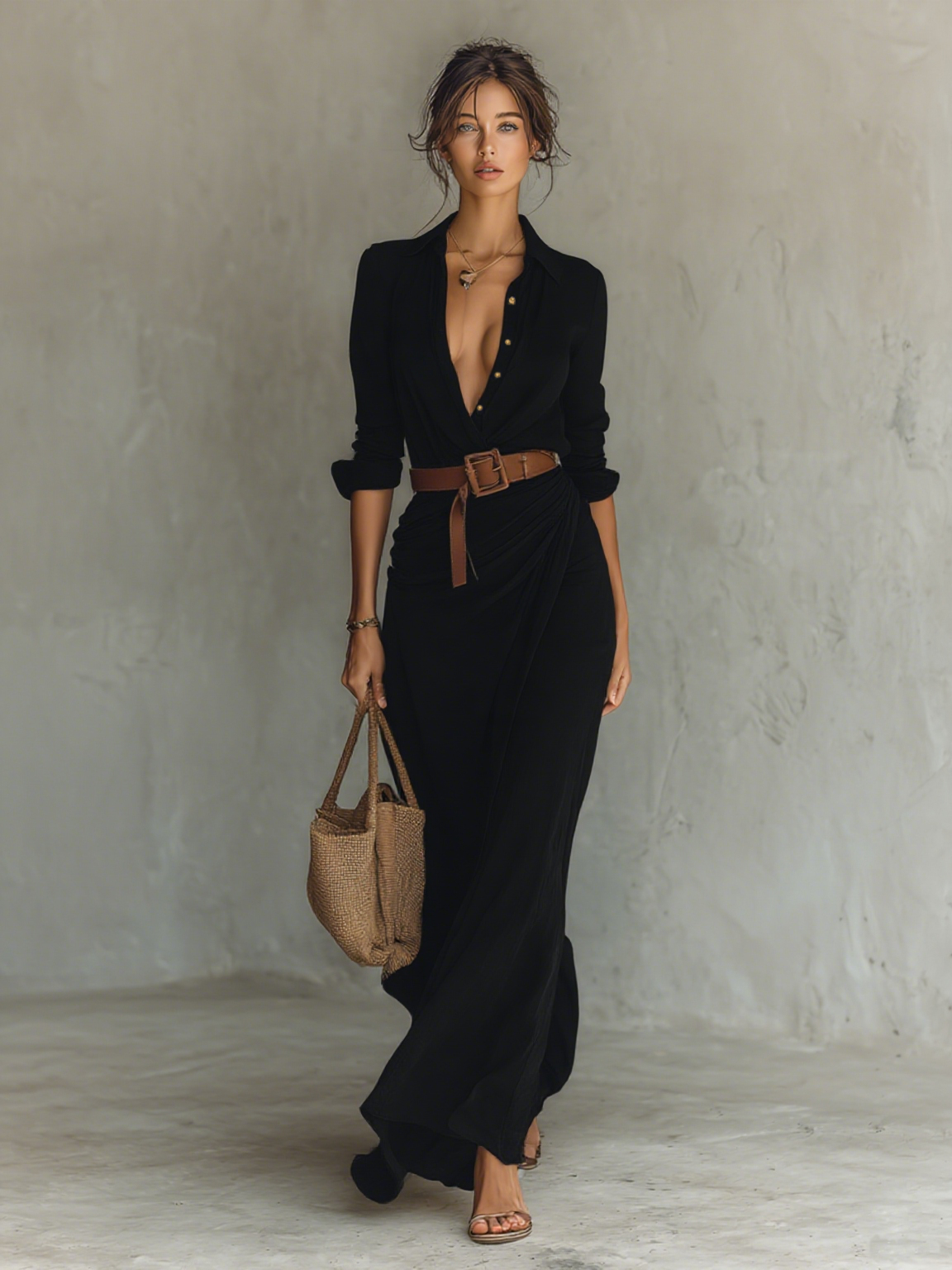 Margot – Belted Lapel Collar Maxi Dress