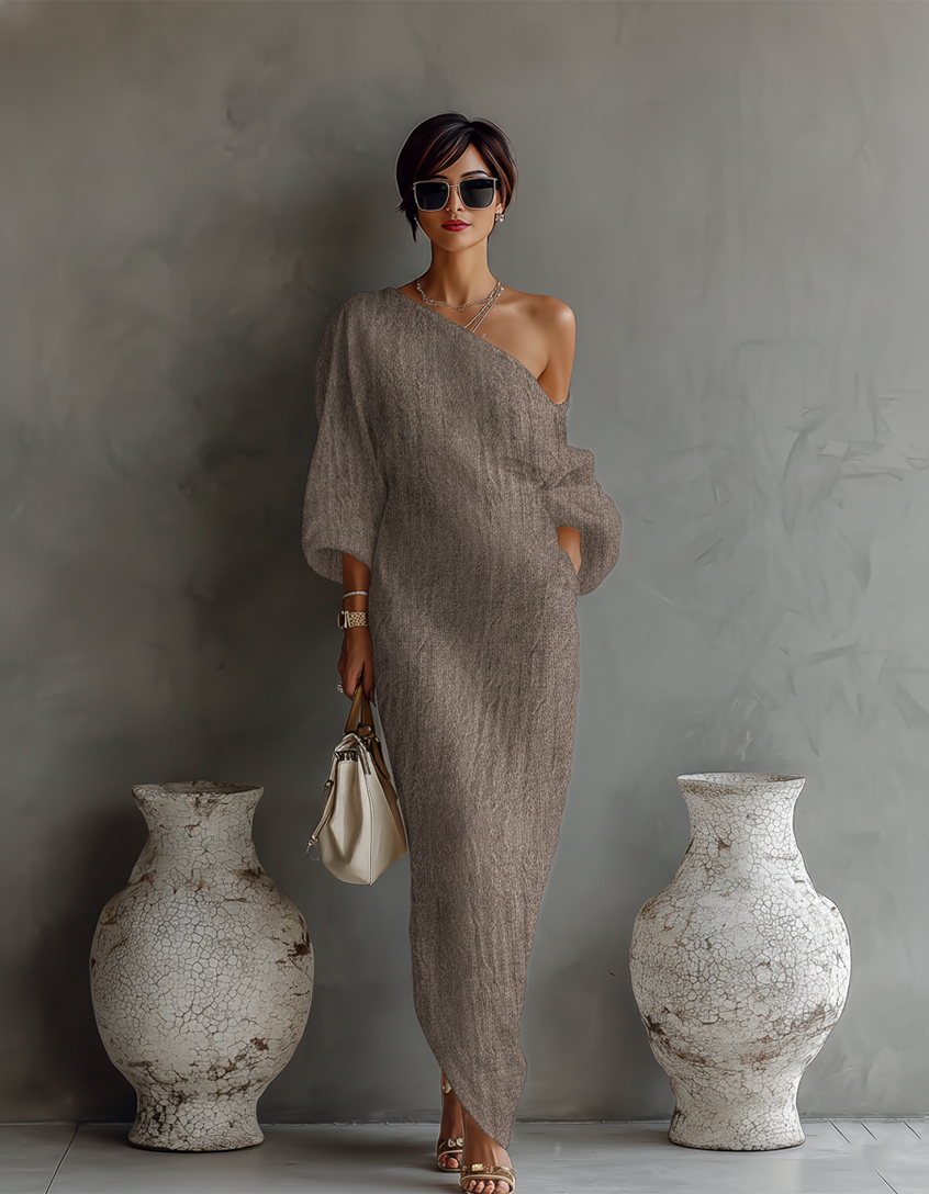 Alba – Ivory Linen Off-Shoulder Dress
