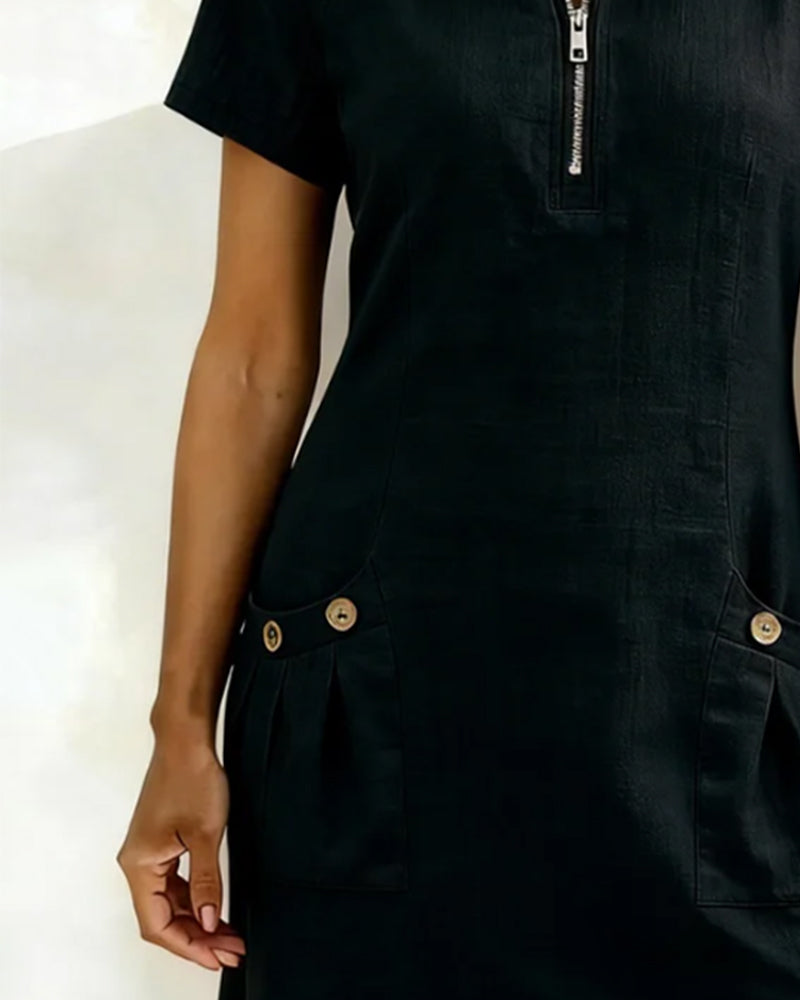 Nadia – Cotton Linen Zip Pocket Dress