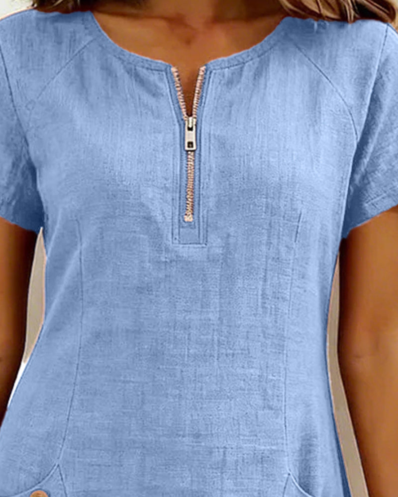 Nadia – Cotton Linen Zip Pocket Dress