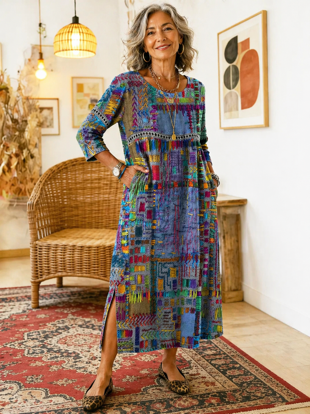 Manuela – Ethnic Patchwork Denim Dress
