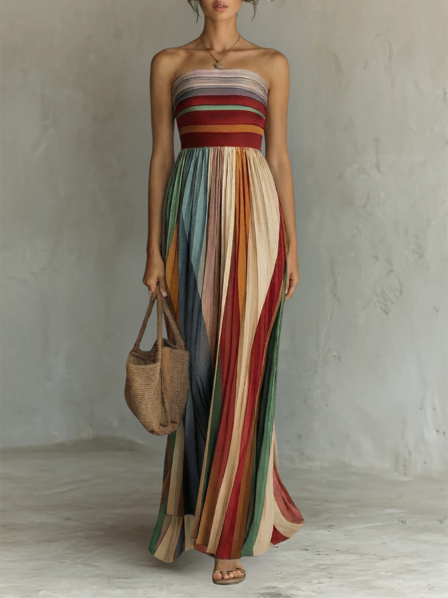 Ines – Sleeveless Striped Panel Maxi Dress