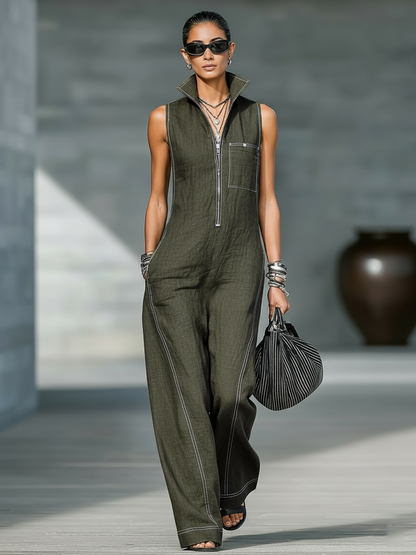 Leoni – Sleeveless Dungarees with White Trim