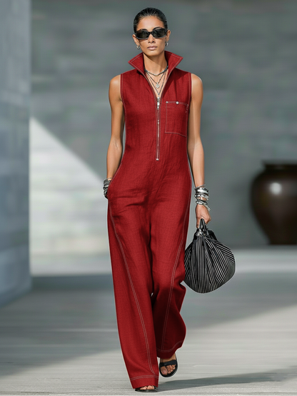 Leoni – Sleeveless Dungarees with White Trim