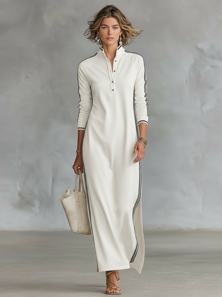 Petra – Button Collar Sweat Maxi Dress