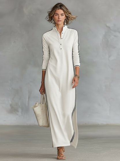 Petra – Button Collar Sweat Maxi Dress