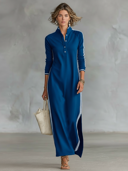 Petra – Button Collar Sweat Maxi Dress