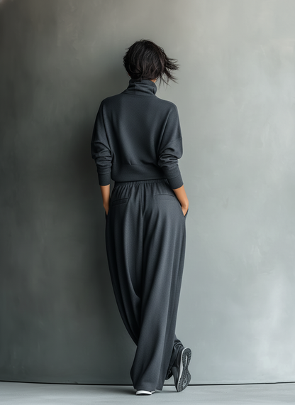 Stella – Charcoal Knit Wide-Leg Ensemble