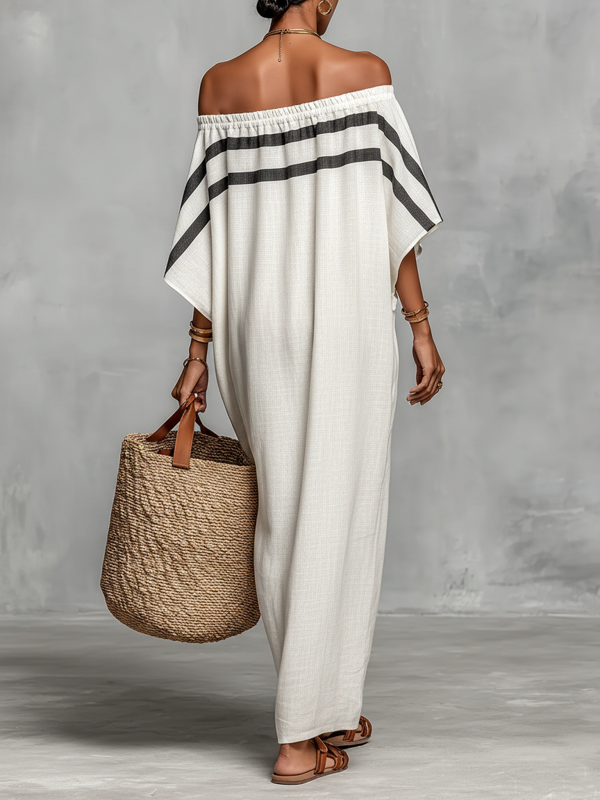 Bianca – Off-Shoulder Batwing Linen Maxi Dress