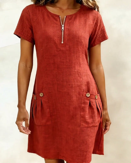 Nadia – Cotton Linen Zip Pocket Dress