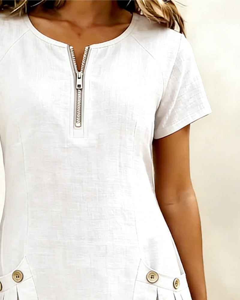 Nadia – Cotton Linen Zip Pocket Dress