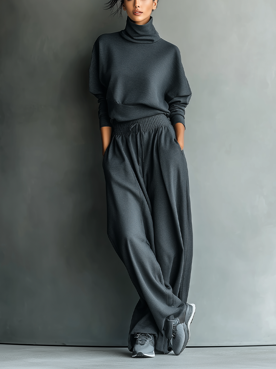 Stella – Charcoal Knit Wide-Leg Ensemble