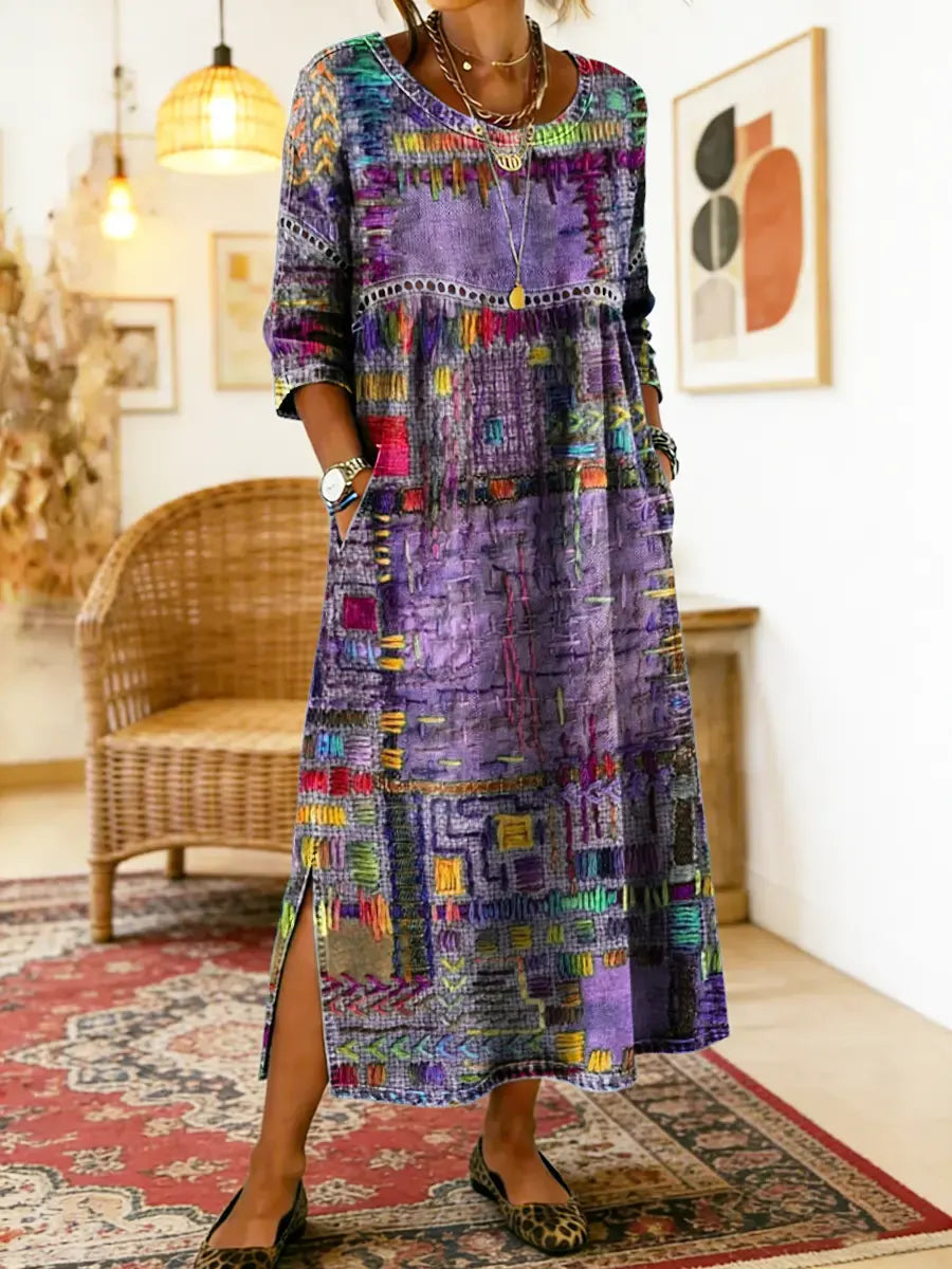 Manuela – Ethnic Patchwork Denim Dress