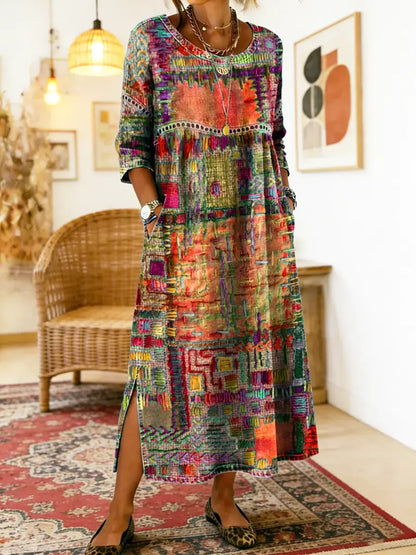 Manuela – Ethnic Patchwork Denim Dress