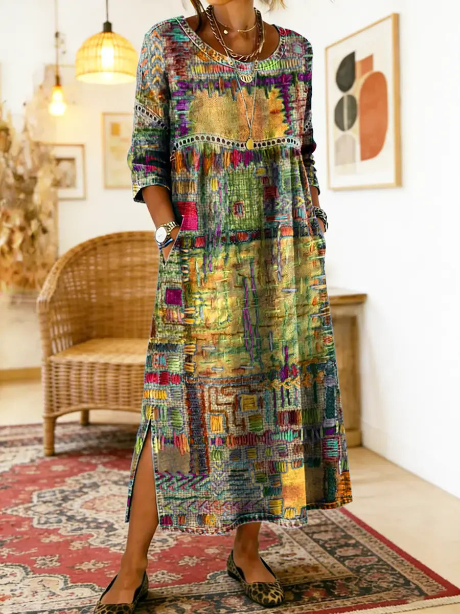 Manuela – Ethnic Patchwork Denim Dress