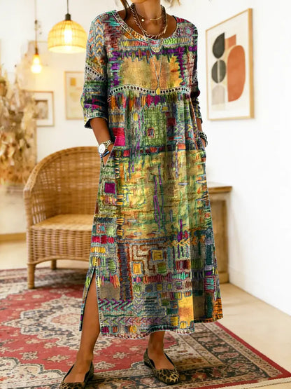 Manuela – Ethnic Patchwork Denim Dress