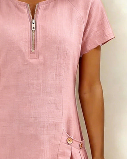 Nadia – Cotton Linen Zip Pocket Dress