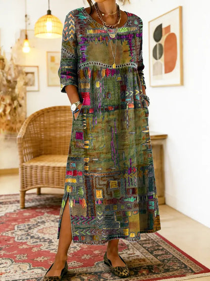 Manuela – Ethnic Patchwork Denim Dress