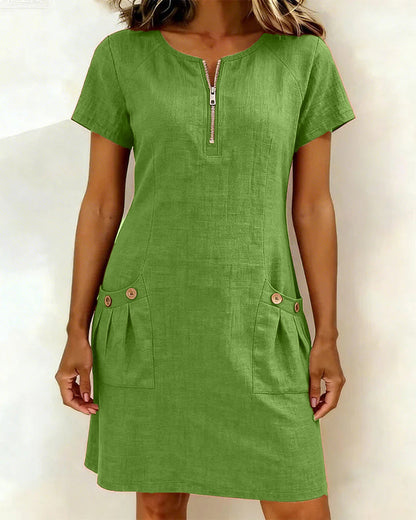 Nadia – Cotton Linen Zip Pocket Dress