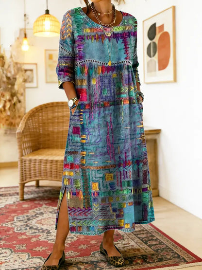 Manuela – Ethnic Patchwork Denim Dress