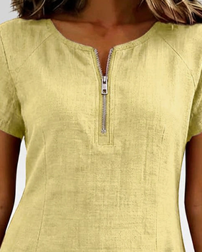 Nadia – Cotton Linen Zip Pocket Dress