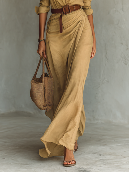 Margot – Belted Lapel Collar Maxi Dress