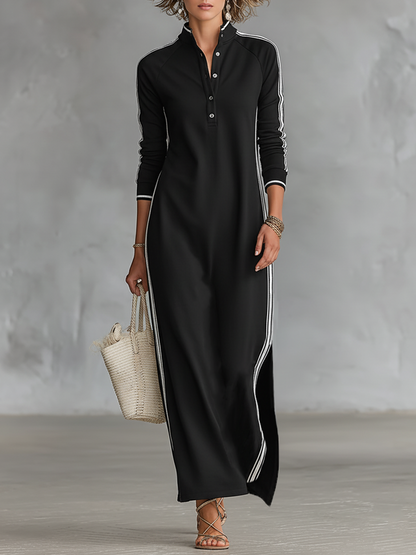 Petra – Button Collar Sweat Maxi Dress