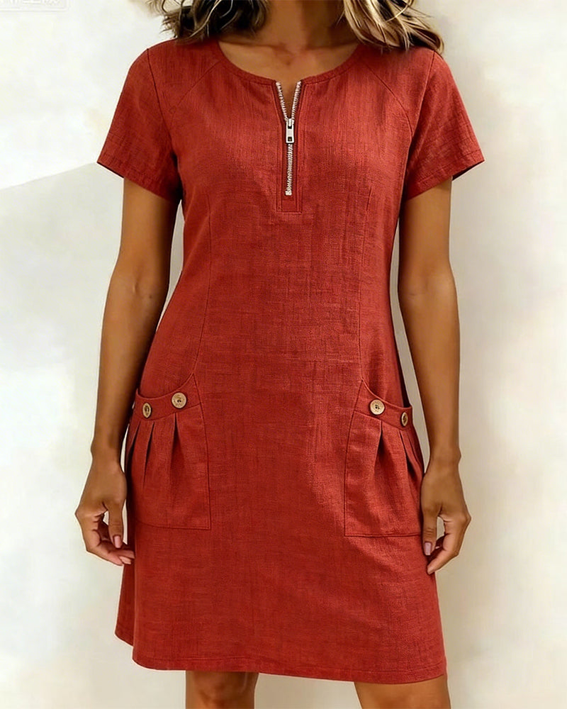 Nadia – Cotton Linen Zip Pocket Dress