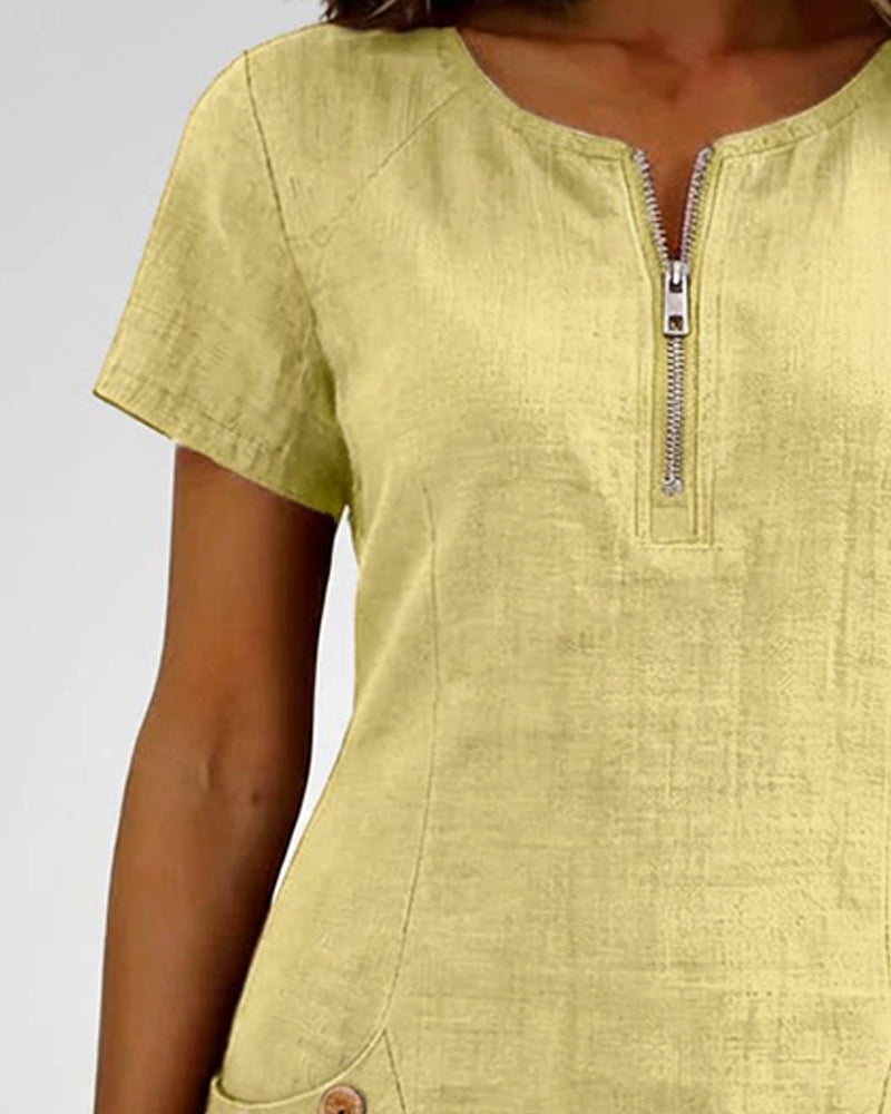 Nadia – Cotton Linen Zip Pocket Dress