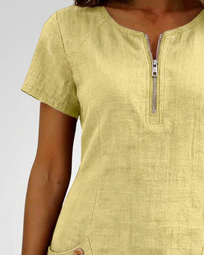 Nadia – Cotton Linen Zip Pocket Dress