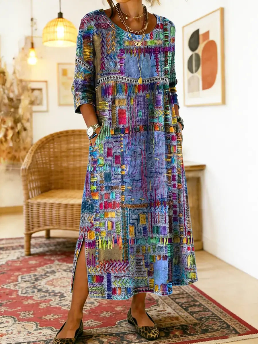Manuela – Ethnic Patchwork Denim Dress