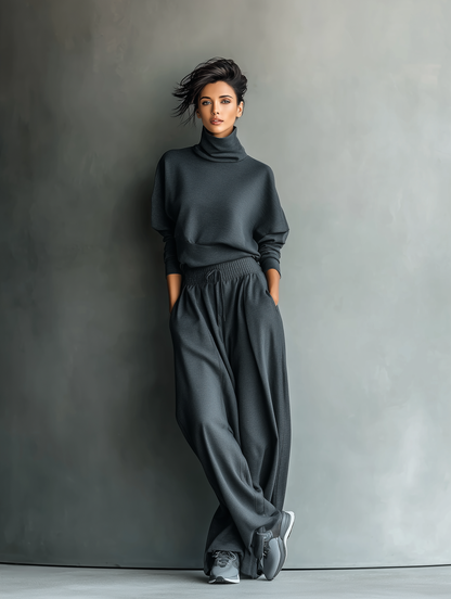 Stella – Charcoal Knit Wide-Leg Ensemble