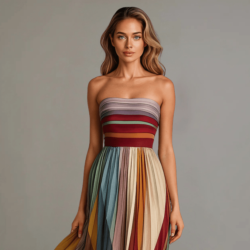 Ines – Sleeveless Striped Panel Maxi Dress